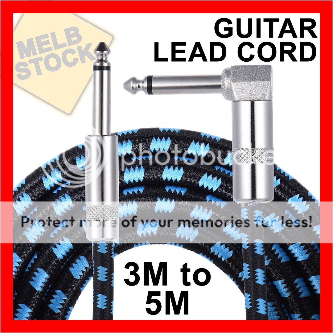 3M & 5M Guitar Lead 1 Right Angle Jack Noiseless Braided Tweed